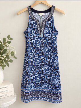 NWT Magnolia Grace Paisley Blue Purple Sleeveless Midi Dress Size M